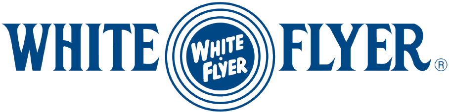 White flyer blue logo with transparent background